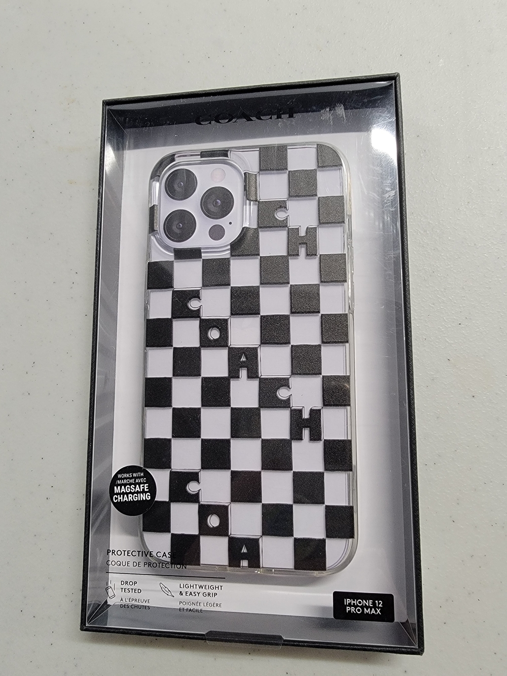 Coach Black and White Checkerboard iPhone Case with Logo